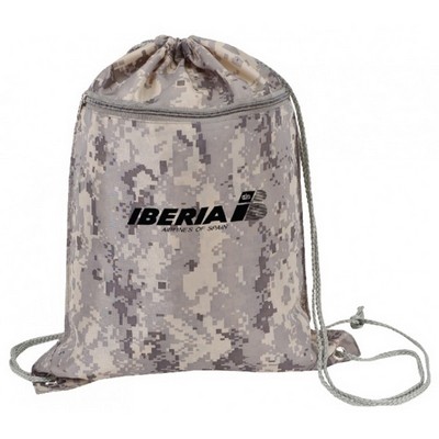 210D Polyester Digital Camo Drawstring Tote Bag w/PU Coating