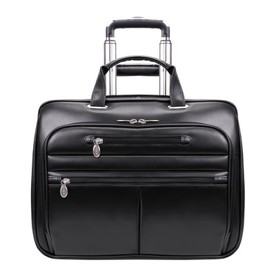 WRIGHTWOOD | 17" Black Leather Wheeled Laptop Case | McKleinUSA