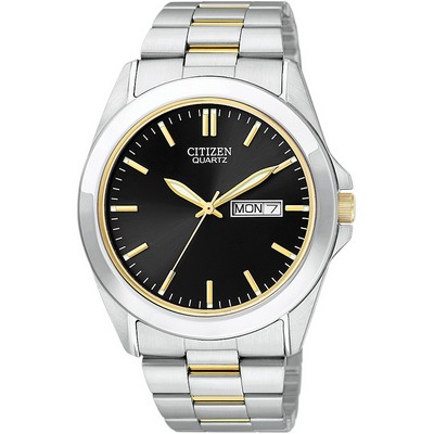 Citizen® Men's Quartz Watch w/2 Tone Bracelet & Black Dial