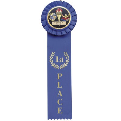 1st Place Blue Rosette Ribbon w/2" Space for Mylar Insert