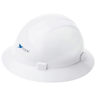 White hard hat, four point ratchet suspension