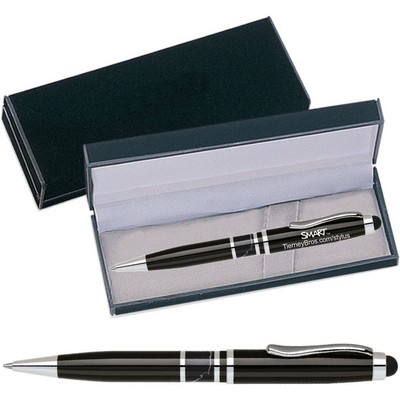 Vienna Series -Marble Ring, Stylus Ball Point Pen- black pen barrel with black marble ring accent