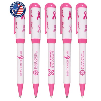 Union Printed - USA Made - Breast Cancer Awareness - Euro Style Twist Pen with Pocket Clip - 1-Color