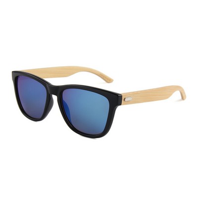 Bamboo Sunglasses - Ice-Blue Mirror Lenses - Black Frames