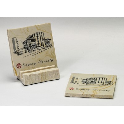 2-Pc Square Limestone Edge Coaster Set w/Base