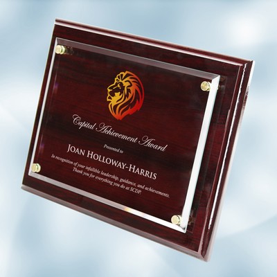 Color Imprinted Floating Acrylic on Rosewood Piano Finish Horizontal/Vertical Wall Plaque (M)