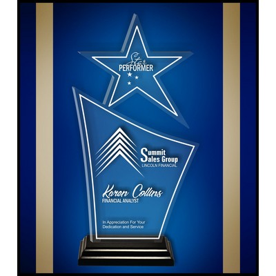 12" Star Finn Clear Acrylic Award with a Black Wood Base