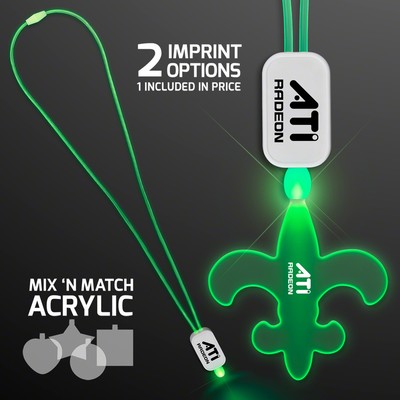 LED Neon Green Lanyard with Acrylic Fleur De Lis Pendant - Domestic Imprint