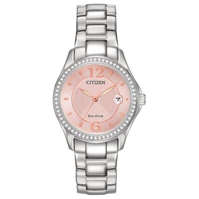 Citizen Ladies' Silhouette Crystal Eco-Drive Stainless Steel Watch w/Pink Dial