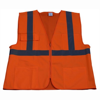 Orange Front Solid Mesh Back 4-Pocket ANSI Class II Safety Vests