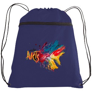 Polyester Drawstring Backpack w/ Zipper Front Pocket - Full Color Transfer (14"x19")