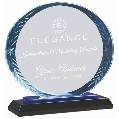 7" Oval Accent Glass Award w/Blue & Black Base