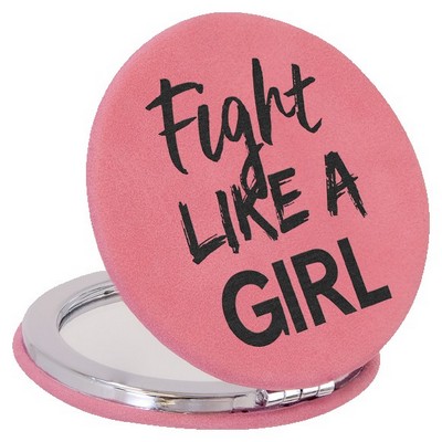 Faux Leather Compact Mirror, Pink