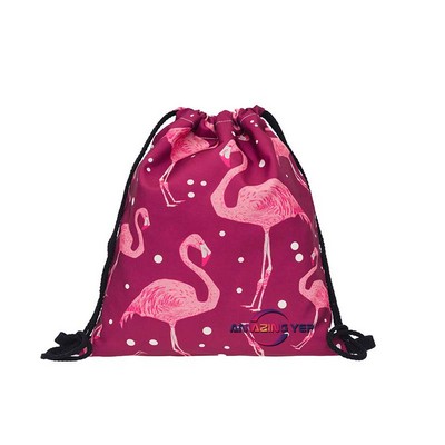 Polyester 3D Digital Flamingo Drawstring Backpack