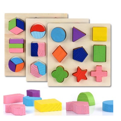 Wooden Geometric Puzzle Sorting Math Bricks For Kids