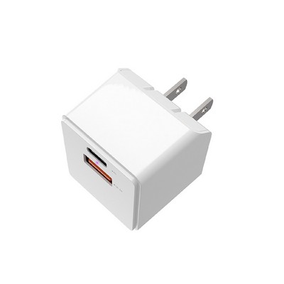 Dual Port USB Foldable Wall Plug Charger - PD 18W + QC3.0