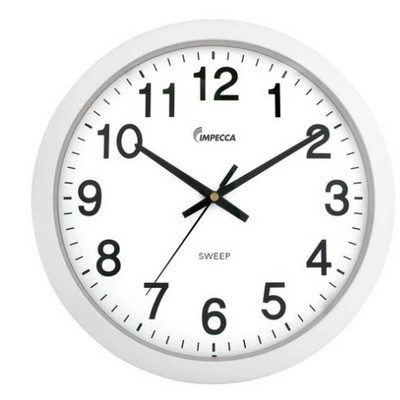 Impecca 14 Inch Sweep Movement Wall Clock Silver White