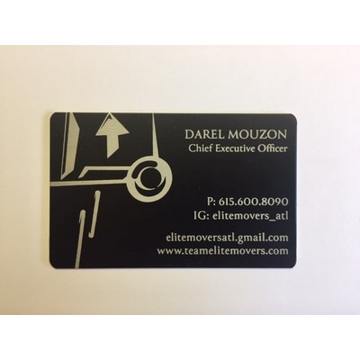 3 3/8" x 2 1/8" Aluminum credit card sized card with a laser engraved imprint. Made in the USA.