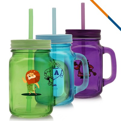 Kathleen Mason Jars with Straw - 15 Oz.