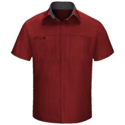 Red Kap® Short Sleeve Performance Plus Shop Shirt w/OilBlok Technology - Fireball Red/Charcoal Gray