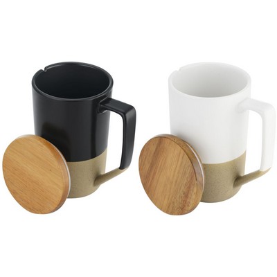 CP II Series - Two tone ceramic tea cup with wood lid, 15 oz