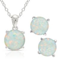 Jilco Inc. Opal Stud Earrings & Necklace Set