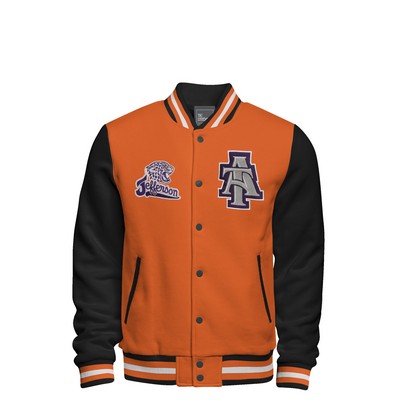 Cotton Fleece Varsity Jacket w/Black Satin Lining