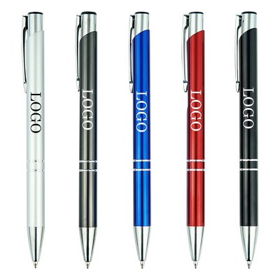 Click Action Double Ring Aluminum Metal Gloss Ballpoint Pen w/Chrome Clip