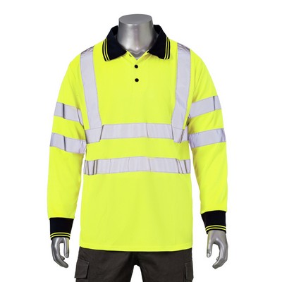 Hi Vis 3.8 Oz. Class 3 Safety Polo with Double Band 2" Reflective Tape