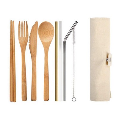 Portable Bamboo Utensil Set With Straw