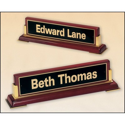 Rosewood Piano Finish Nameplate W/ Gold Metal Accents