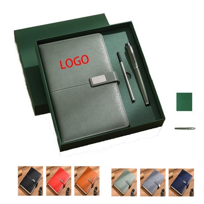 A5 Size Leather-covered Notebook With Ballpoint Pen Executive Business Gift Set