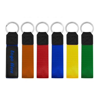 Leather And Colorful Nylon Woven Keychain