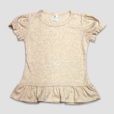 Toddler Girls Ruffle Hem Top Oatmeal 65% Polyester 35% Cotton- Laughing Giraffe®