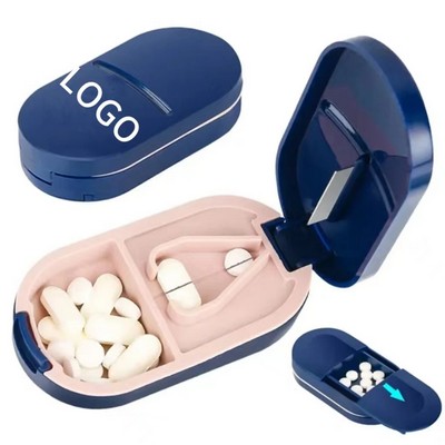 Portable Medicine Pill Box With Tablet Cutter Splitter