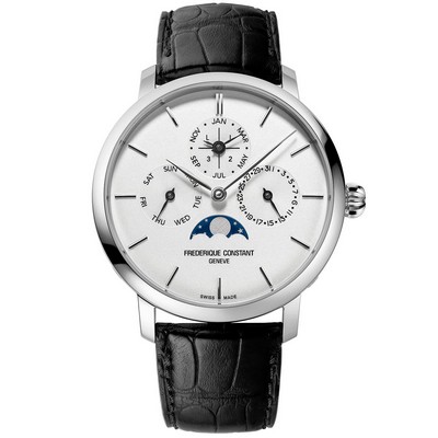 Frederique Constant® Men's Manufacture Black Genuine Alligator Strap Watch w/Silver-Tone Dial