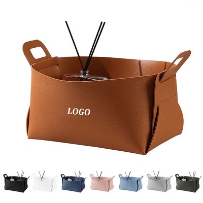 PU Leather Desktop Storage Basket