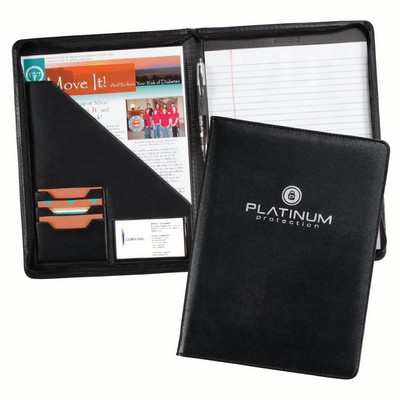 Milan Zippered Pad Folder - Black Simulated Leather