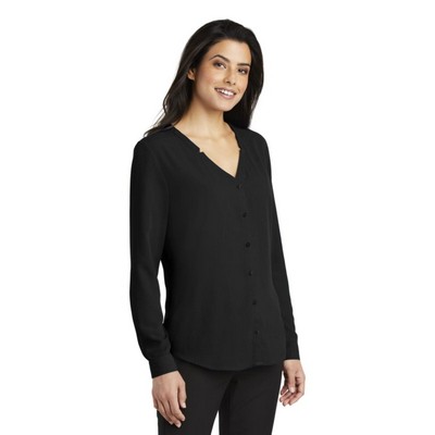 Port Authority Ladies Long Sleeve Button-Front Blouse.