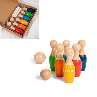 Wooden Rainbow Bowling Set