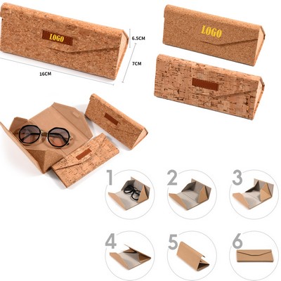 Portable Wood Grain Triangle Folding Glasses Case