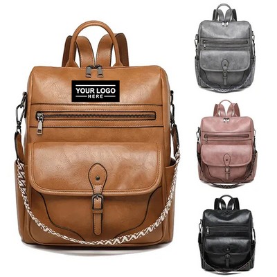 Large Capacity Retro PU Leather Backpack