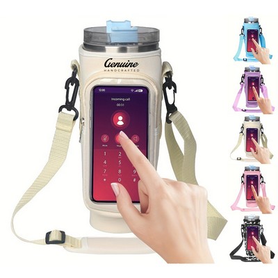 40oz Neoprene Water Bottle Carrier Bag with Touch Screen Pocket and Adjustable Shoulder Strap