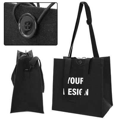 Black Canvas Tote with Button