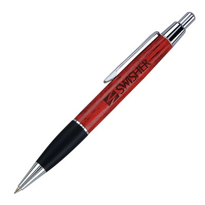 Terrific Timber-7 Click Action Ballpoint Pen w/Rubberized Grip & Chrome