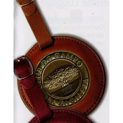 Round Leather Bag Tag 3" w/ Club Lorente 2" Coin