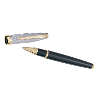 Black Lacquer Roller Ball Pen w/Gold Accents and Etched Cap