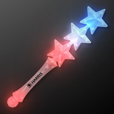 Imprinted Triple Star Light up Flashing Wand (Red White Blue)