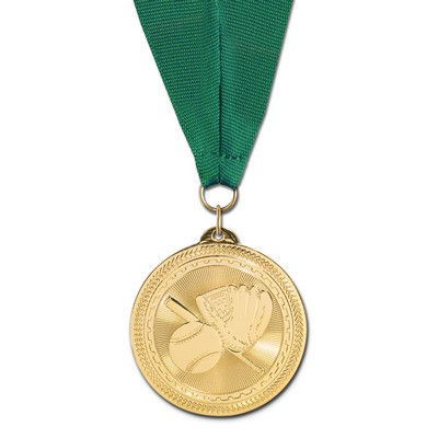 2" Baseball Brite Laser Medal w/ Grosgrain Neck Ribbon