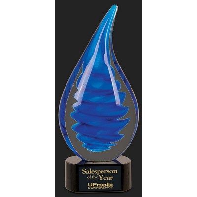 Rising to the Occasion Blue Rain Drop Art Glass Award - 10 1/4'' H